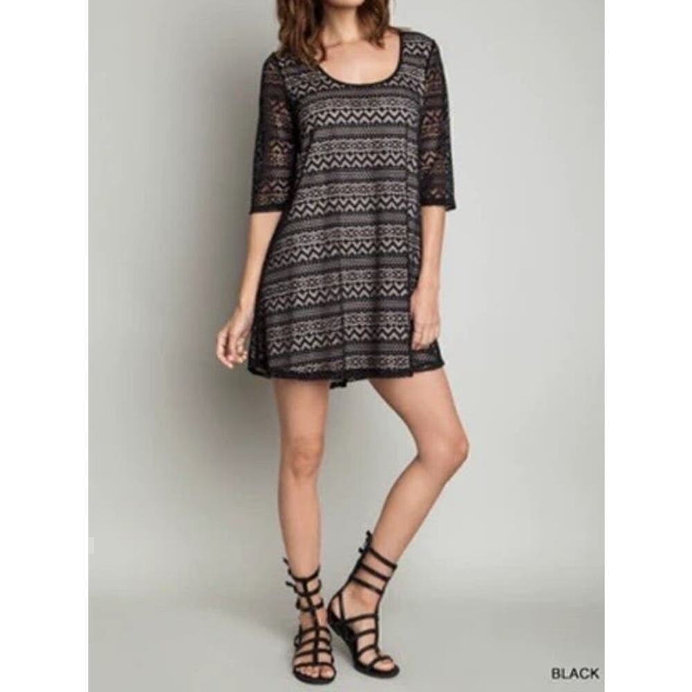 NEW Umgee Women's Size Medium Boho Scoop Neck Mini Dress